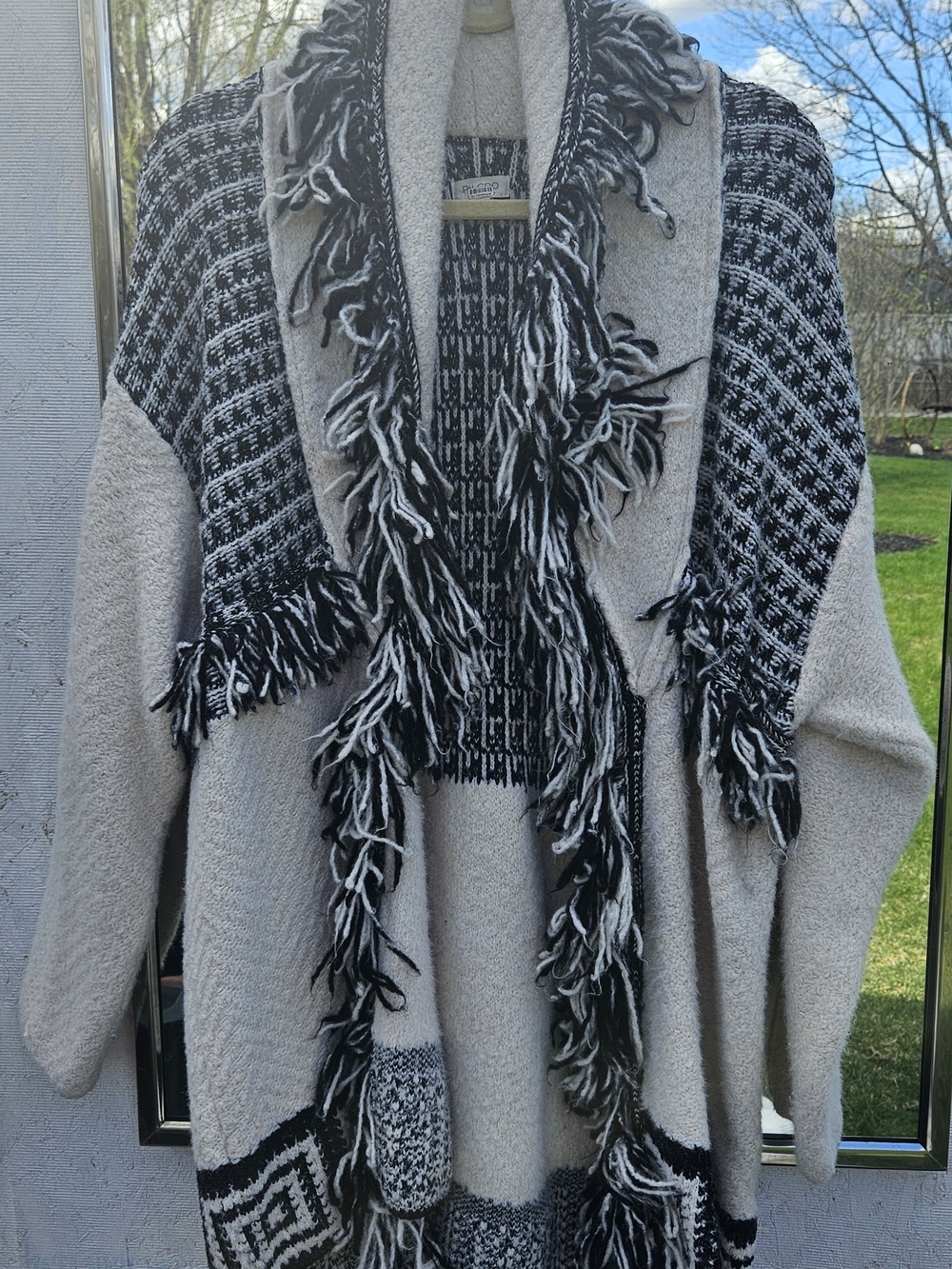 Pilcro Cream and Black Fringe Open Cardigan